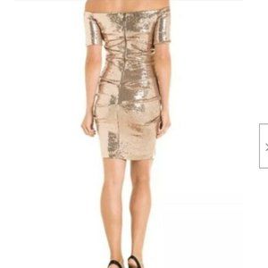 Nicole Miller Champagne Pink Sequin Stretch Off-Shoulder Dress